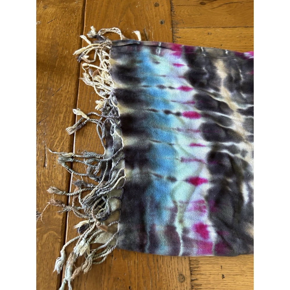 Brightly Twisted Tie Dye Twist Fringe Hem Scarf Wrap Multicolored 72x24 Approx. - Picture 3 of 5